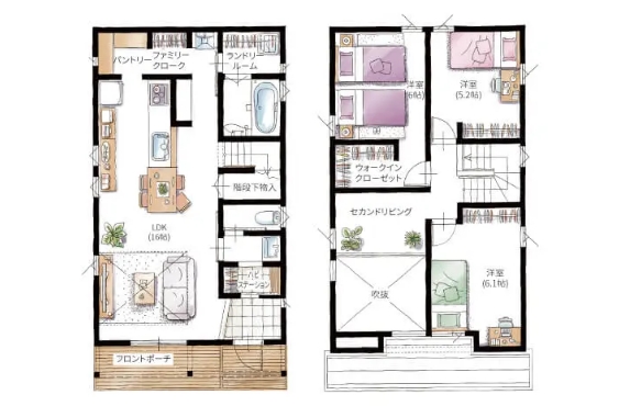 間口6mの狭い土地にもぴったりな単純短形の総二階建て